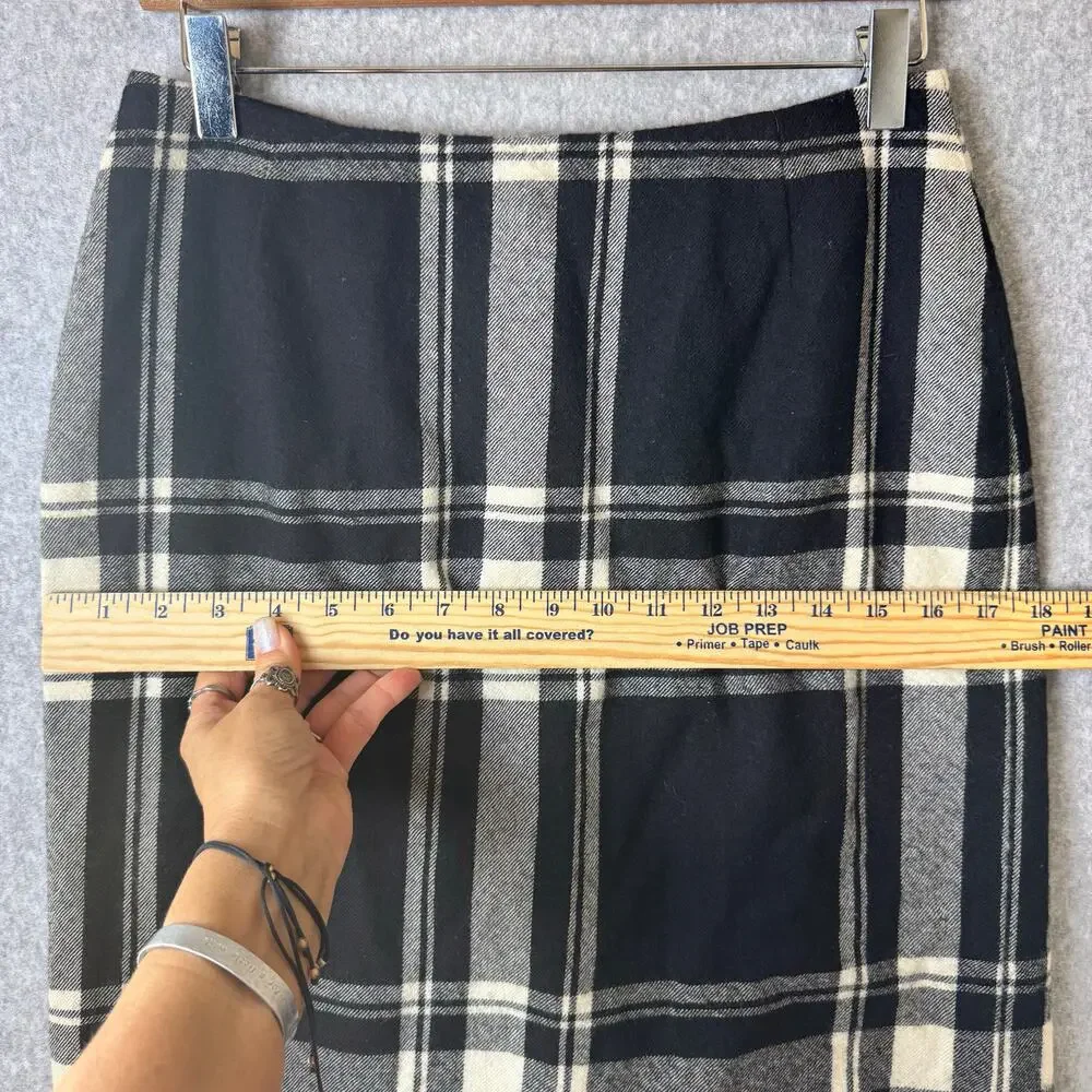 Casual Corner Skirt Women's Wool Maxi Plaid Black Dark Academia Preppy Pencil